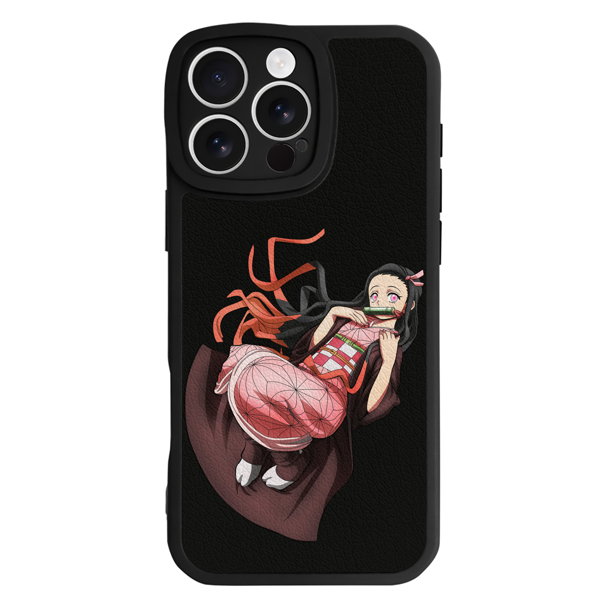 （画像用） 鬼滅の刃（きめつのやいば）竈門 禰󠄀豆子／かまど ねずこ Kamado Nezuko 【iPhone 16シリーズ対応】シリコンスマホケース（レザー調） 材質：シリコン